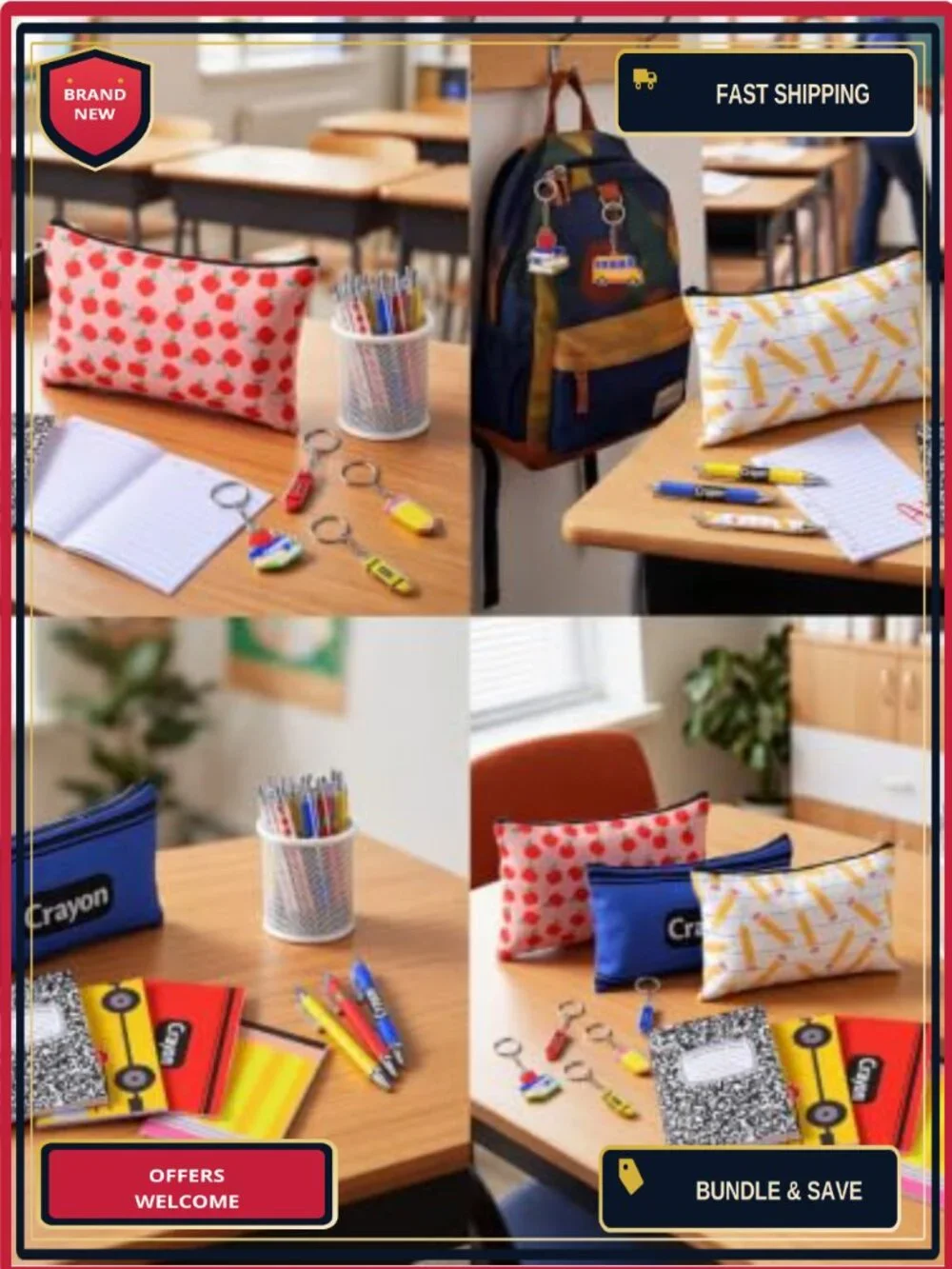 48 Pc Back to School Teacher Gift Set with Canvas Cosmetic Bags, Keychains,